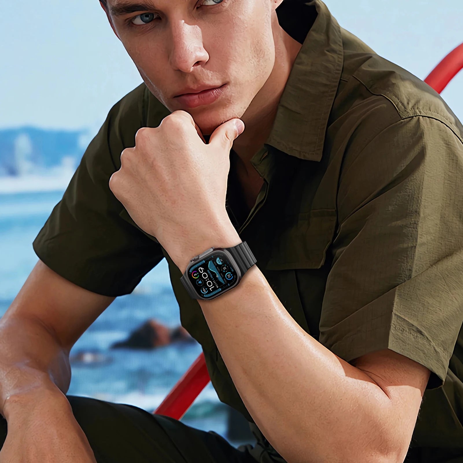 Bracelet Sport en Silicone Extérieur – Compatible Apple Watch Ultra 2 & Series 7–10 SE