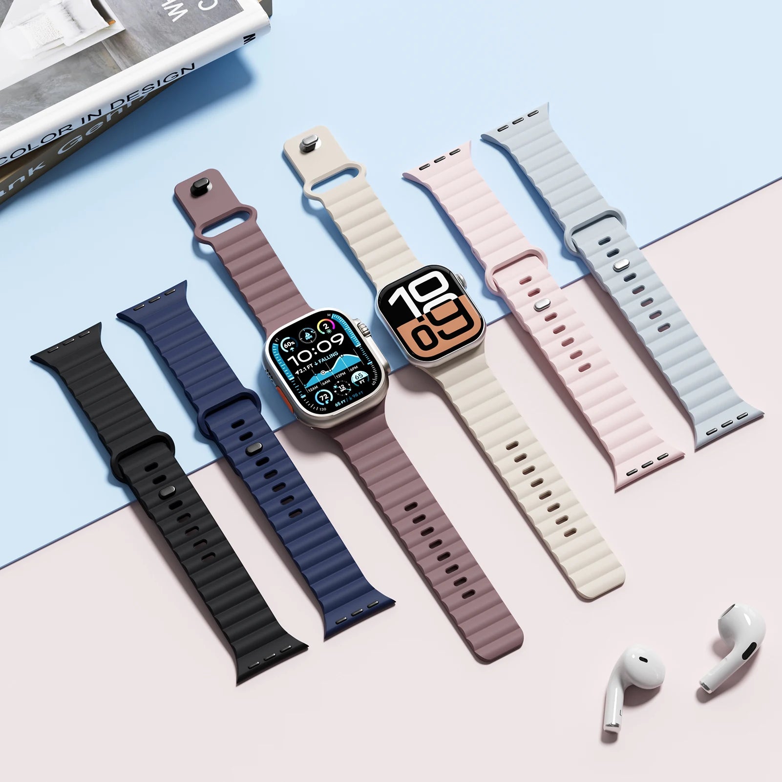 Bracelet Sport en Silicone Extérieur – Compatible Apple Watch Ultra 2 & Series 7–10 SE
