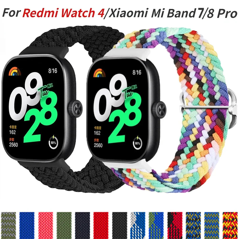 Bracelet Tressé en Nylon Élastique – Compatible Xiaomi Mi Band 7 & 8 Pro, Redmi Watch 4