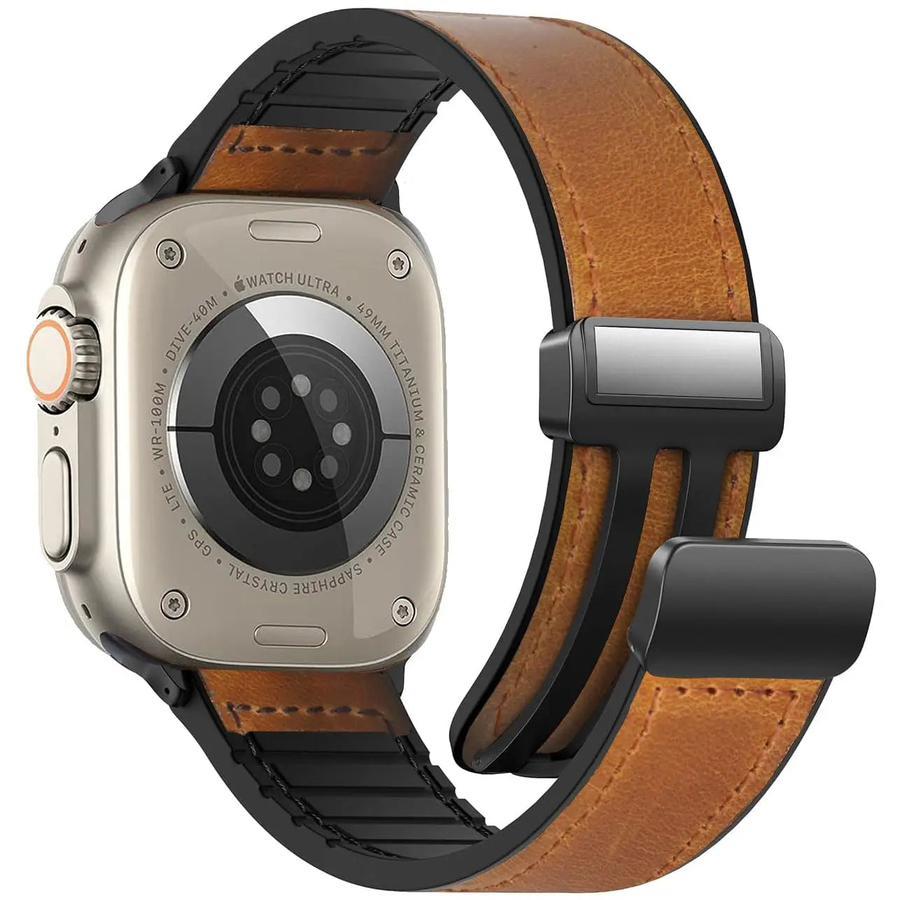 Bracelet magnétique en cuir & silicone pour Apple Watch Ultra 2/Series 10/9/8/SE/3