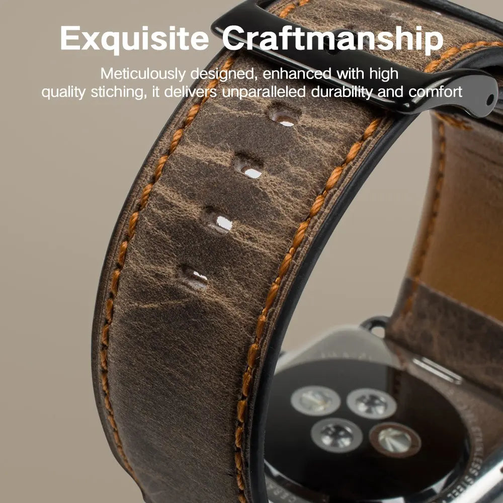 Bracelet rétro en cuir de vache pour Apple Watch Ultra 2/Series 10/9/8/7/6/5/4/3/SE