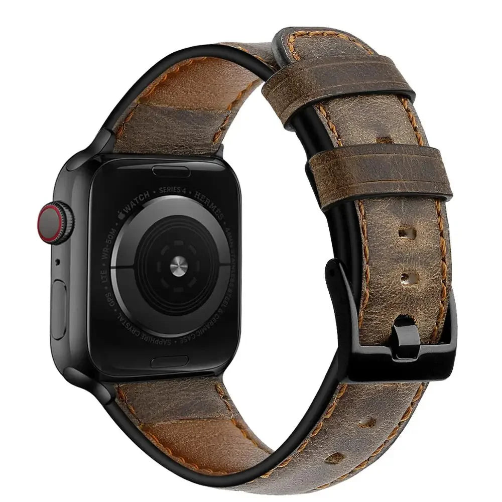 Bracelet rétro en cuir de vache pour Apple Watch Ultra 2/Series 10/9/8/7/6/5/4/3/SE