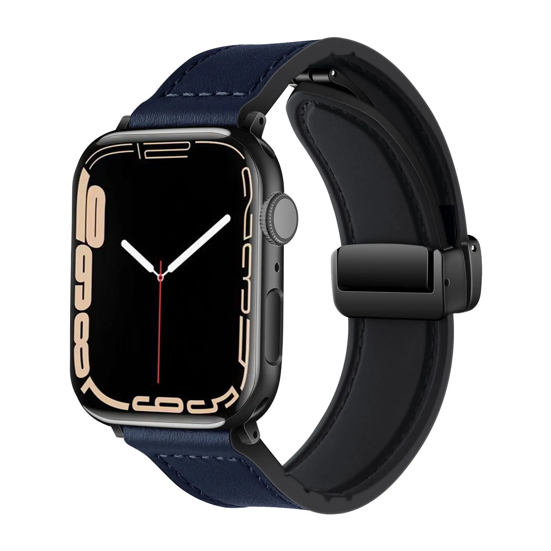 Bracelet magnétique en cuir & silicone pour Apple Watch Ultra 2/Series 10/9/8/SE/3