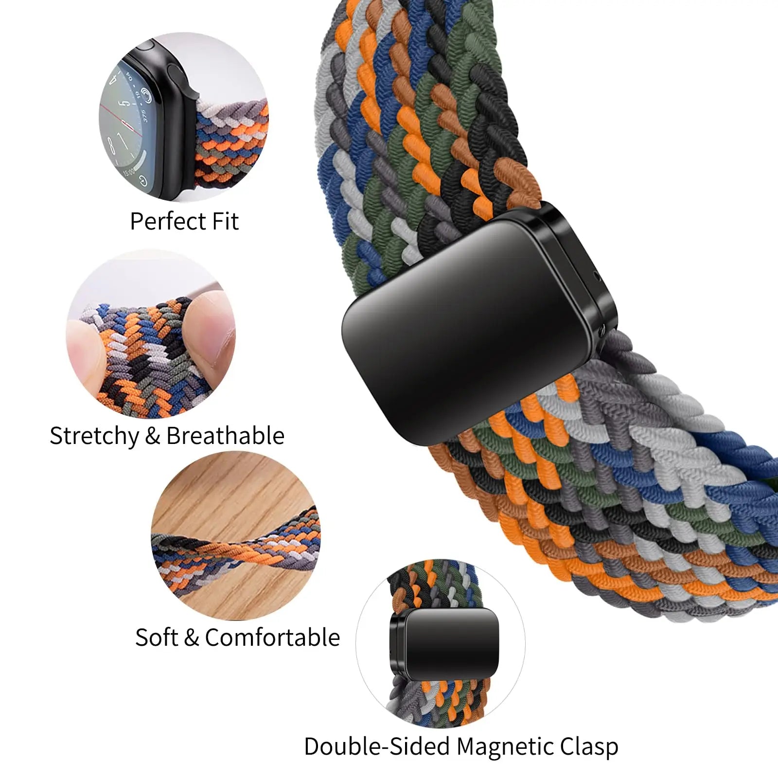 Bracelet Solo Loop Tressé Magnétique pour Apple Watch – Compatible Ultra 2, Series SE/6/7/8/9/10/11