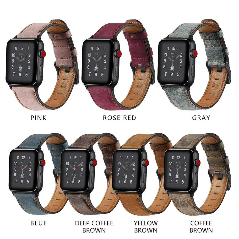 Bracelet rétro en cuir de vache pour Apple Watch Ultra 2/Series 10/9/8/7/6/5/4/3/SE