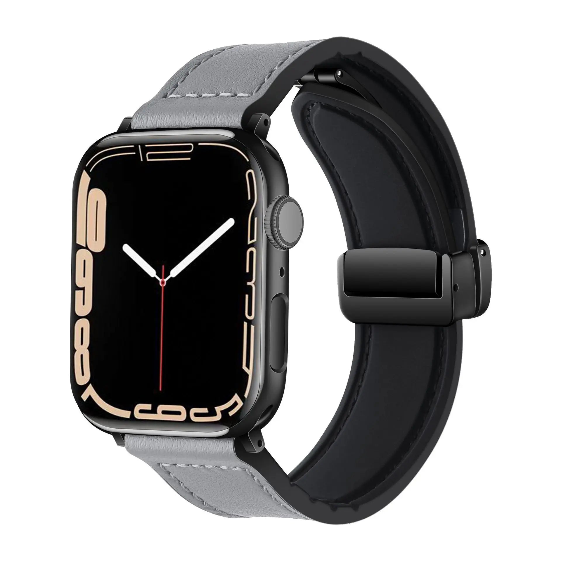 Bracelet magnétique en cuir & silicone pour Apple Watch Ultra 2/Series 10/9/8/SE/3