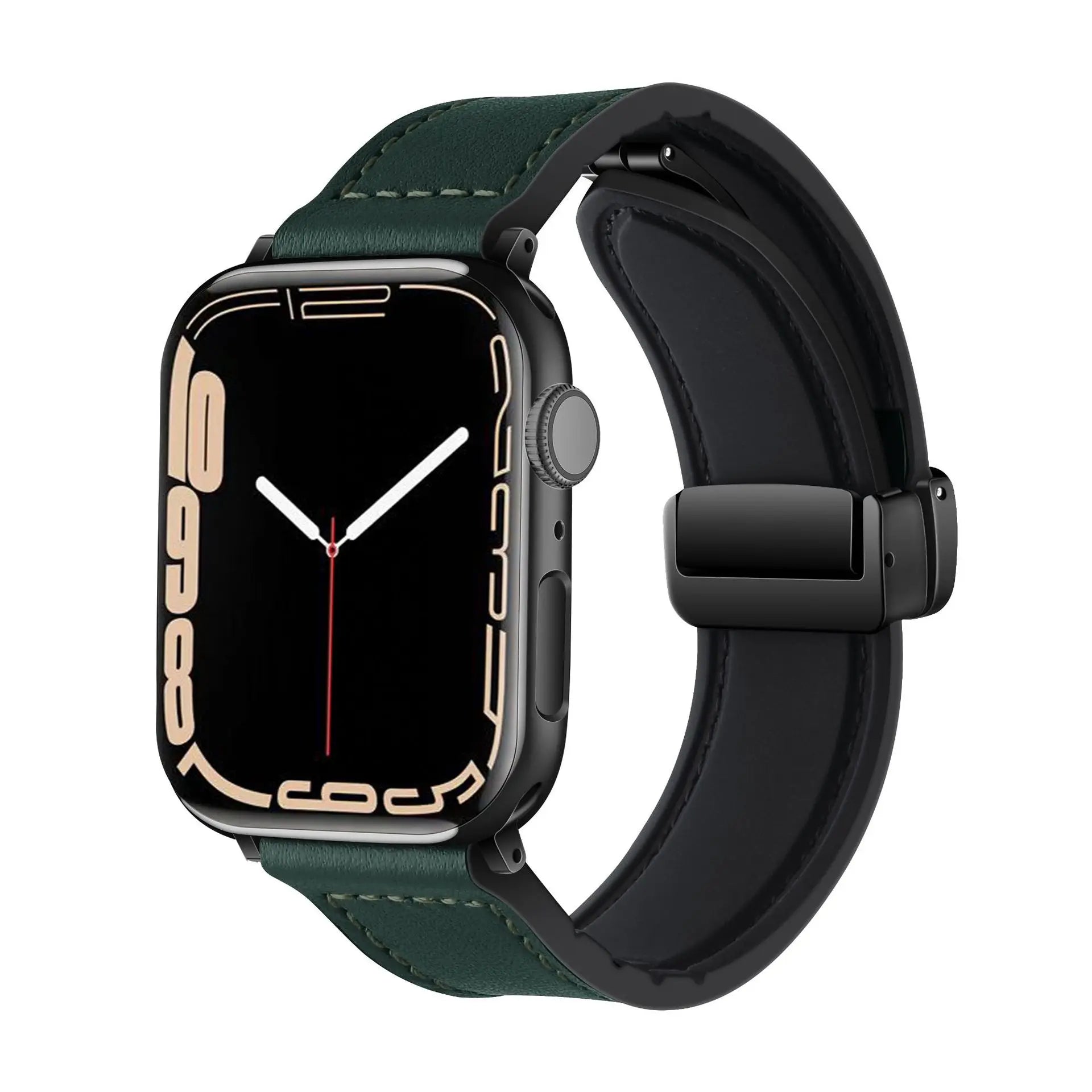 Bracelet magnétique en cuir & silicone pour Apple Watch Ultra 2/Series 10/9/8/SE/3