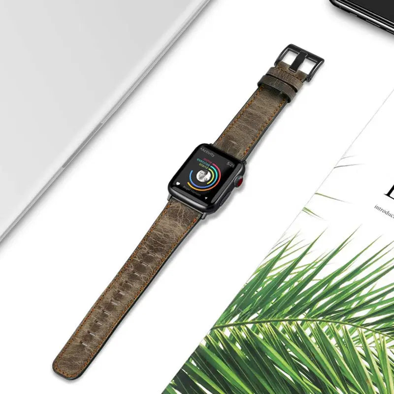 Bracelet rétro en cuir de vache pour Apple Watch Ultra 2/Series 10/9/8/7/6/5/4/3/SE