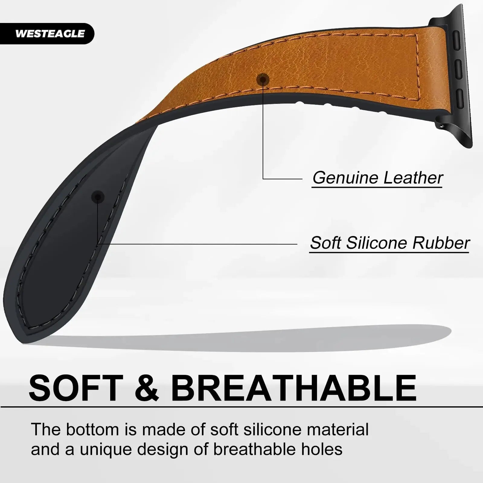 Bracelet magnétique en cuir & silicone pour Apple Watch Ultra 2/Series 10/9/8/SE/3