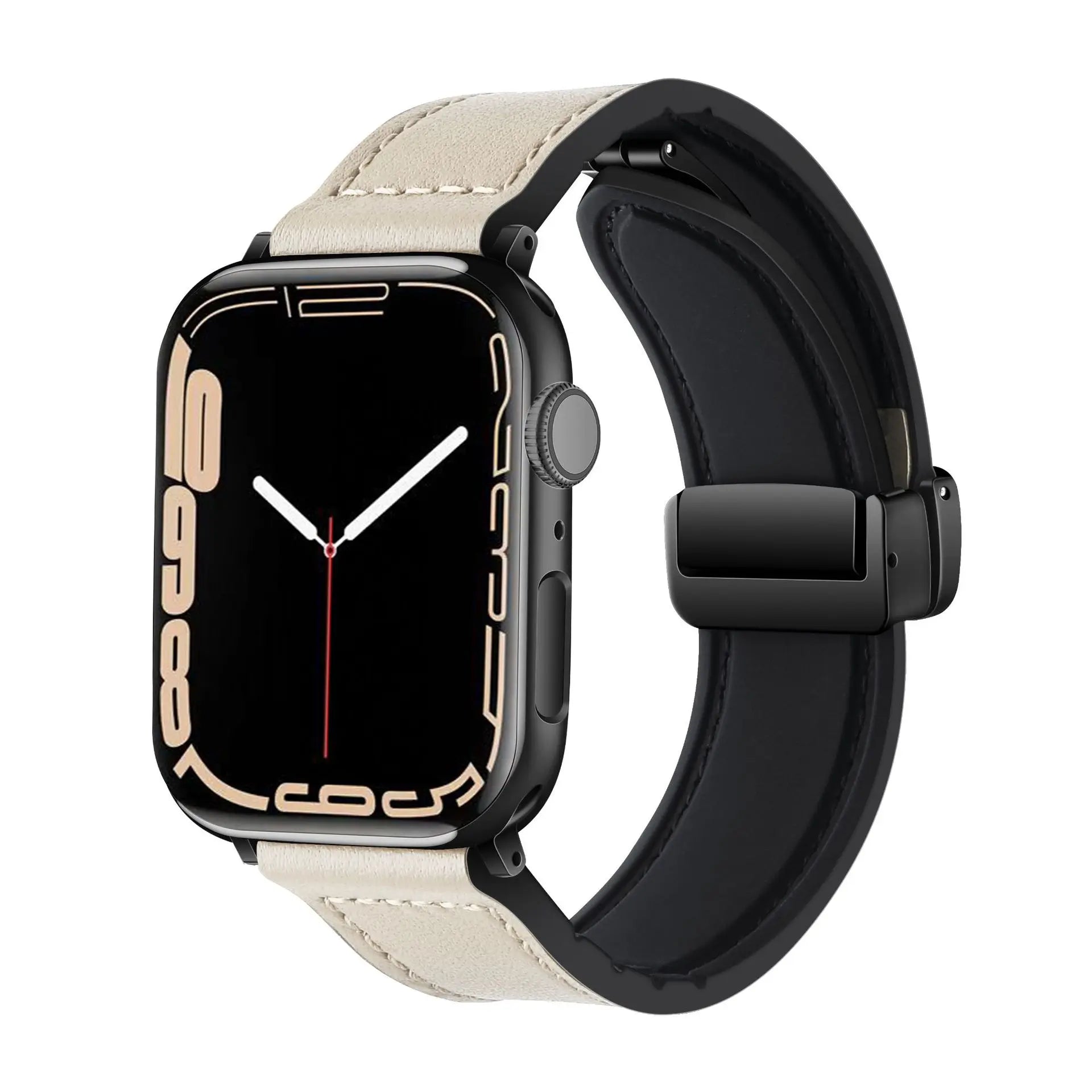 Bracelet magnétique en cuir & silicone pour Apple Watch Ultra 2/Series 10/9/8/SE/3