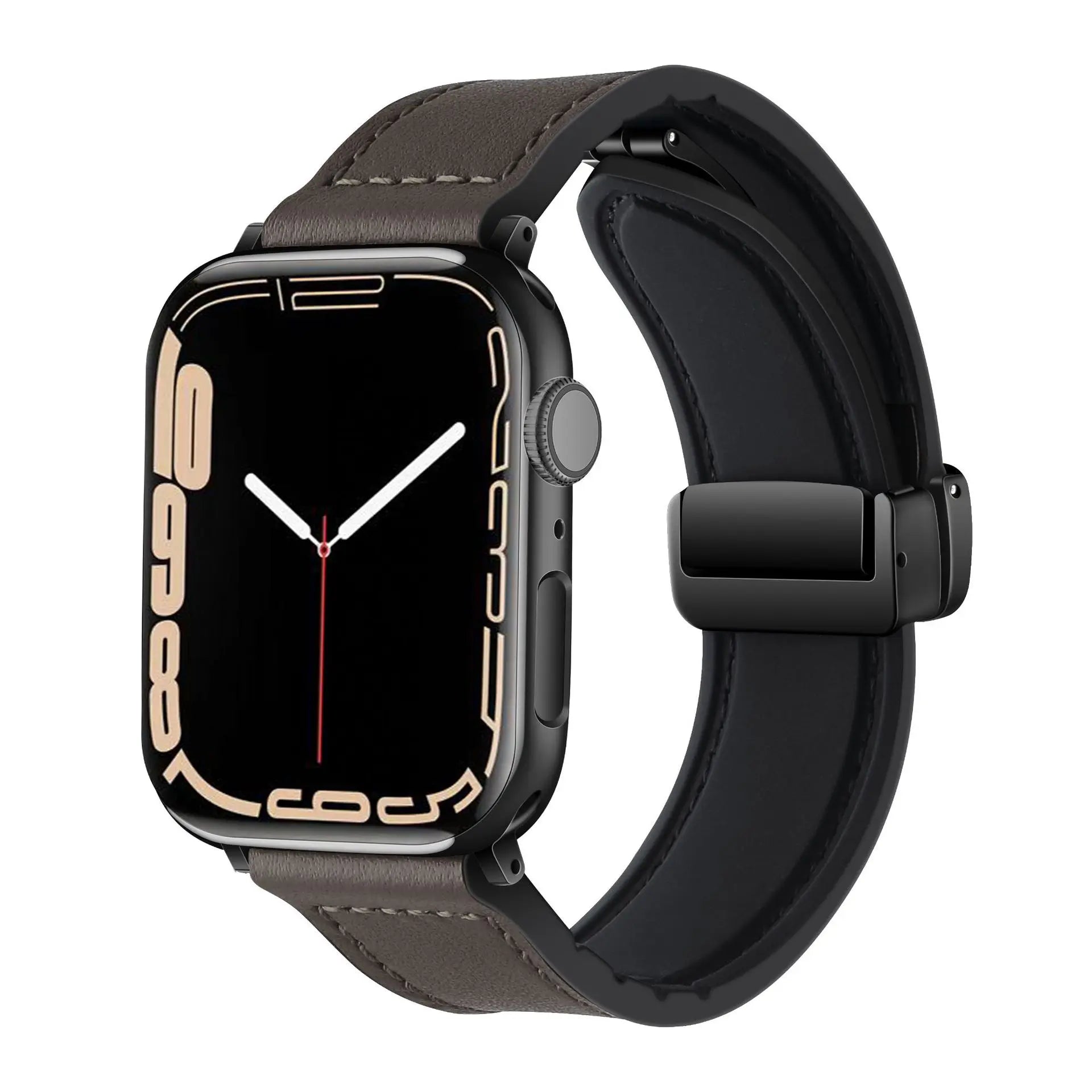 Bracelet magnétique en cuir & silicone pour Apple Watch Ultra 2/Series 10/9/8/SE/3