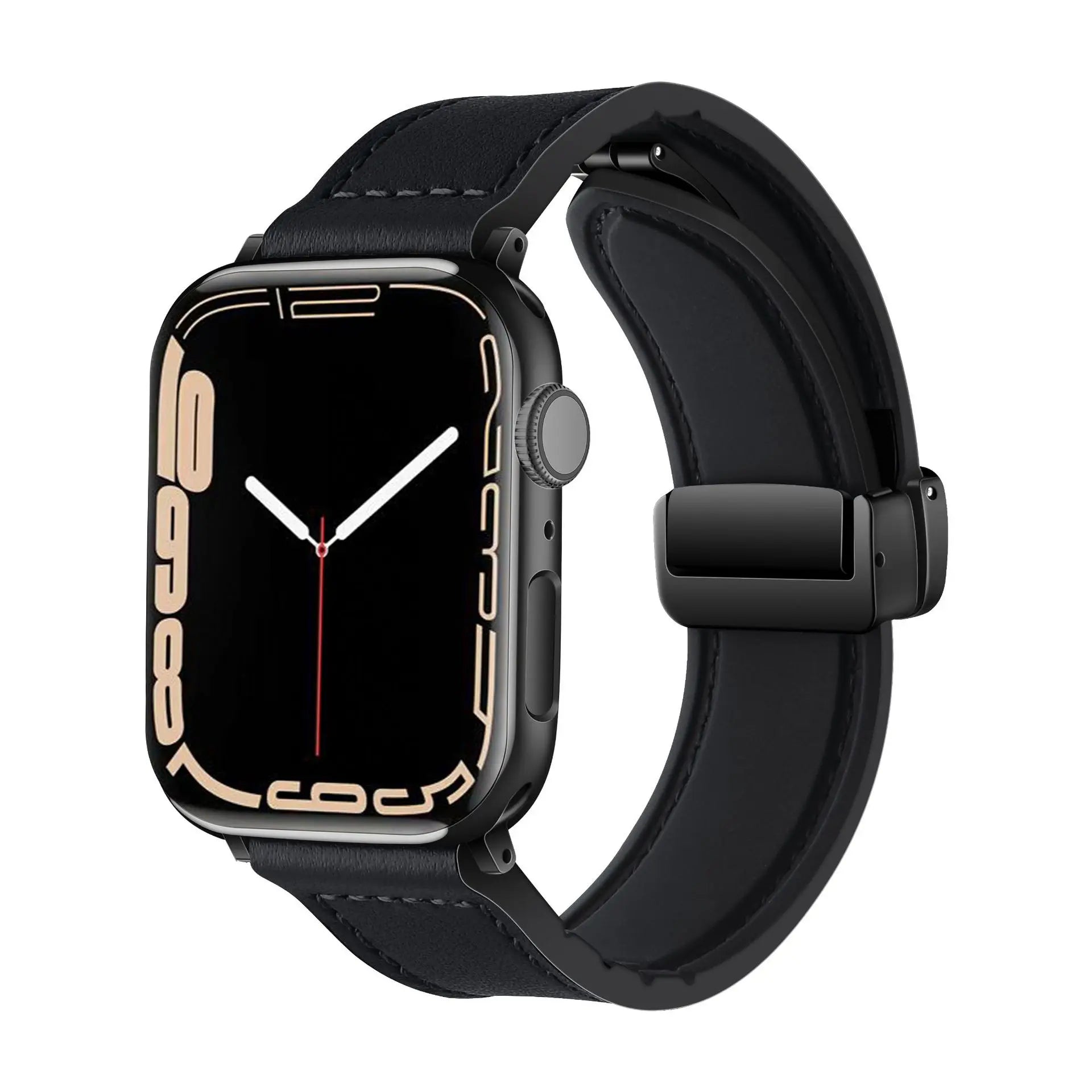 Bracelet magnétique en cuir & silicone pour Apple Watch Ultra 2/Series 10/9/8/SE/3