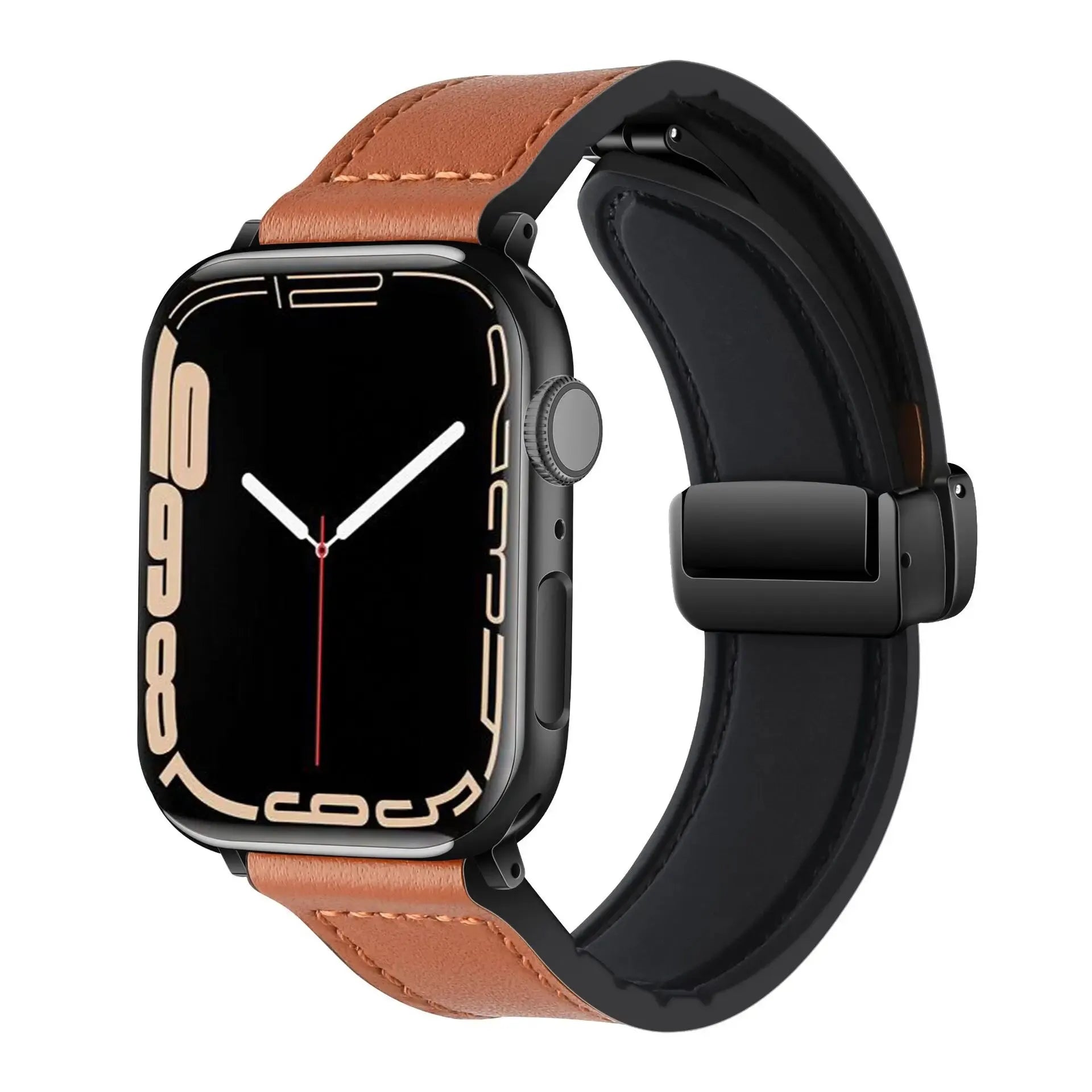 Bracelet magnétique en cuir & silicone pour Apple Watch Ultra 2/Series 10/9/8/SE/3
