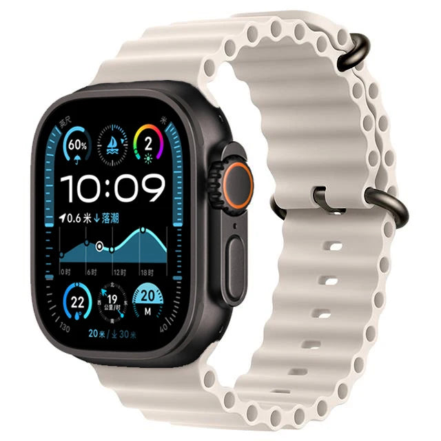 Bracelet Ocean en Silicone pour Apple Watch Ultra 2/Series 10/9/8/7/6/5/3/SE